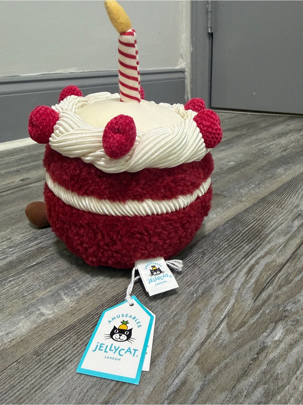 Jellycat Red & Cream Strawberry Layered Cake Plush with Candle Ears - Picture 2 of 3